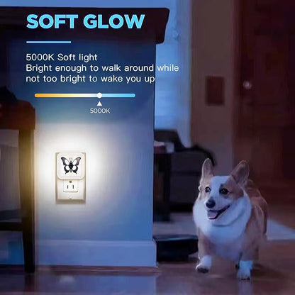 Smart LED Night Light [2-Pack], Plug-in with Auto Dusk to Dawn Sensor | Dimmable, Energy Efficient, Compact Wall Lights for Bedroom, Bathroom, Hallway, Kitchen (Butterfly White Light, 2)