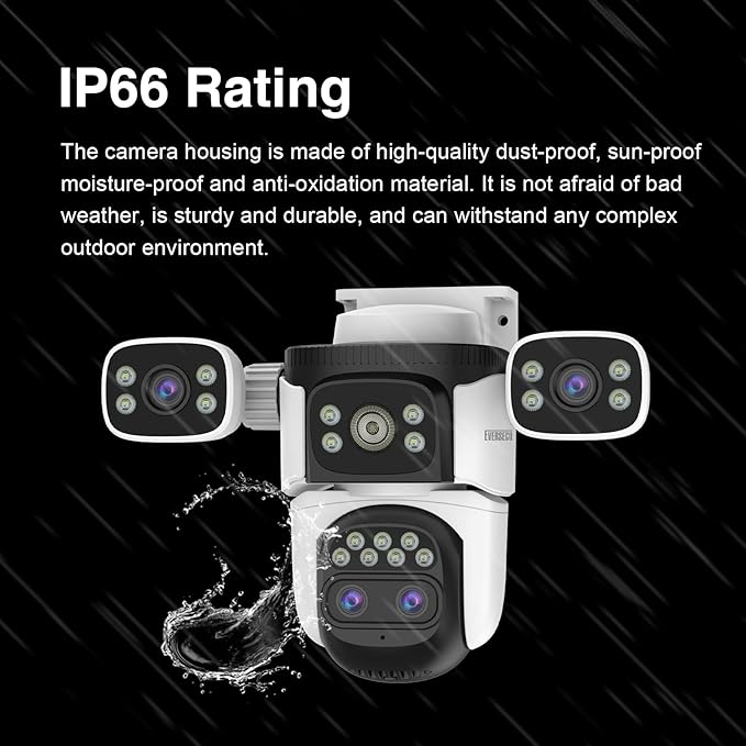EVERSECU 10x Hybrid Zoom Quad Lens WiFi PTZ Security Camera, Triple Cameras in One, Side Cameras with Adjustable All-Angle Arm, 2K 360° View No Blind Spot, Auto Tracking, Spotlight, 2 Way Audio