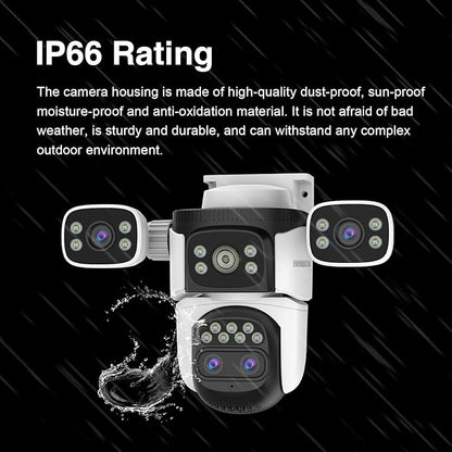 EVERSECU 10x Hybrid Zoom Quad Lens WiFi PTZ Security Camera, Triple Cameras in One, Side Cameras with Adjustable All-Angle Arm, 2K 360° View No Blind Spot, Auto Tracking, Spotlight, 2 Way Audio
