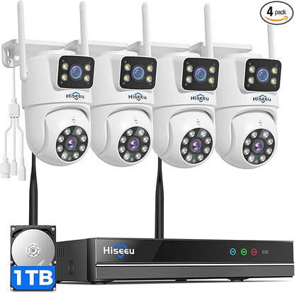 Hiseeu Wireless Security Cameras Outdoor, 5G & 2.4G WiFi Pro, Wireless Home Security Camera System, Dual Lens, 360° Pan & Tilt, Auto Tracking, Color Night Vision, 1TB HDD No Subscription, Need Plug In