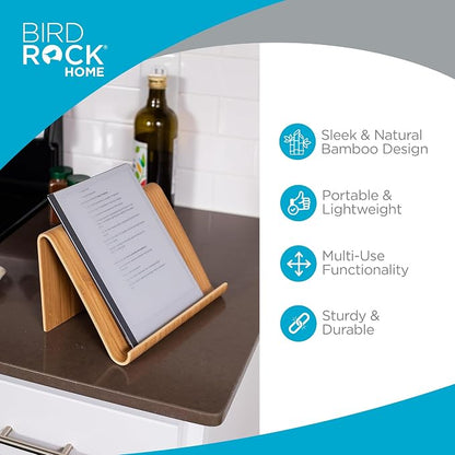 Sofia + Sam Bamboo Tablet Holder and Stand - Natural Wood - E-Readers, Smartphones - Kitchen Tabletop Organizer - Portable Stand for Books, Cookbooks, and Devices