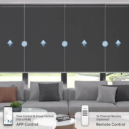 Motorized Coupled Shades, Blackout Smart Blinds for Large Windows Automatic Blinds Compatible with Alexa, Motorized Roller Shades Customized for Bedroom Home Office(Blackout-Fabric Dark Grey)