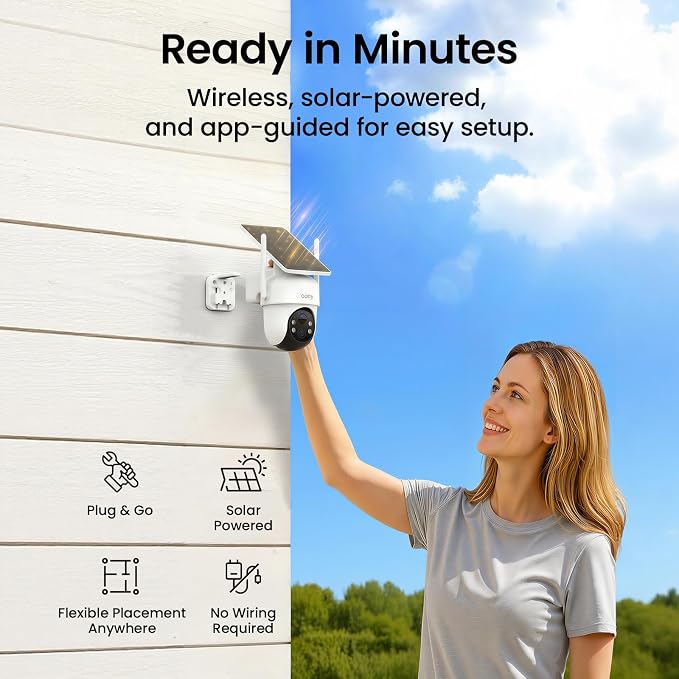 aosu Total-Watch Classic AI Suite, 3K Solar Security Camera Outdoor System | 3K / 5MP, AI Human+Vehicle+Pet, Expandable to 16TB, Works with Alexa & Google Assistant, 170° Wide, Outdoor PTZ 360°