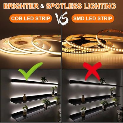 32.8FT COB LED Strip Light 24V 2700K RA90+ Flexible High Bright Dimmable LED Tape, 8mm Width Strip Light with 3840 LEDs for Home Indoor Lighting Decor (Without Power Supply or Adapter)