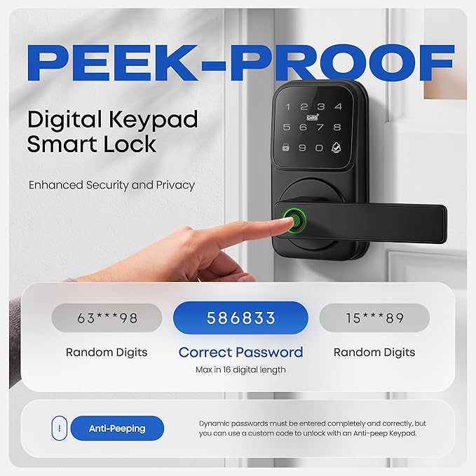 Smart Door Handle Lock, Heittis Fingerprint Smart Lock with Touchscreen Keypad - Keyless Biometric Deadbolt Door Knob for Front Door, Bedroom, Interior or Exterior Use (Black, App Control)