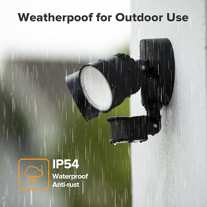 LUTEC Shrimp P6221B-PIR24 2000 Lumen 18 Watt 26 LED Motion Activated Integrated Dual-Head Floodlight Outdoor, IP54 Waterproof Exterior Security Wall Light for Patio, Garden, Yard-Black, 2 Pack