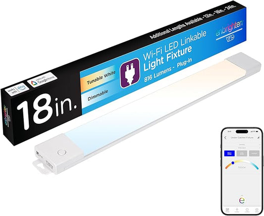 Enbrighten Vibe Plug-in Smart Under Cabinet Lights, 18in, Adjustable White from 2000K-6000K, Dimmable, Programmable Schedule Under Cabinet Lighting, Compatible with Alexa, Google Assistant, 58260-T1