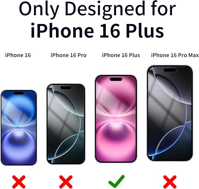Juvraixo for iPhone 16 Plus Privacy Screen Protector 6.7 inch Gradient Colorful 16Plus Tempered Glass 28° Anti-Spy Private Anti Blue Light Full Coverage Anti-Scratch HD Easy Installation Frame 2
