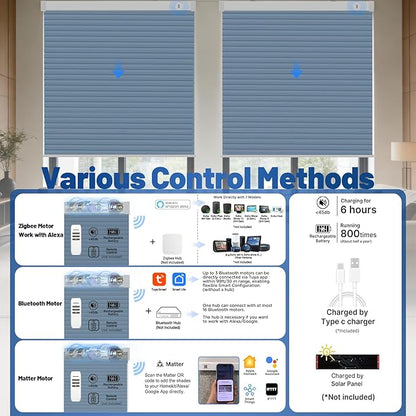 Motorized Cellular Shades with Remote, Blackout Smart Cellular Shades Compatible with Alexa, Cordless Honeycomb Window Blinds for Bedroom Home Office, Custom Size, Blackout Blue