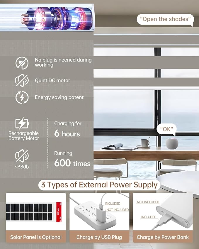 Kincmo Motorized Blinds with Remote, Motorized Zebra Shades Work with Apple Homekit,Alexa,Google Home, Customized Electric Blinds with Remote,App,Voice Control (95% Blackout Gabriel Coffee)