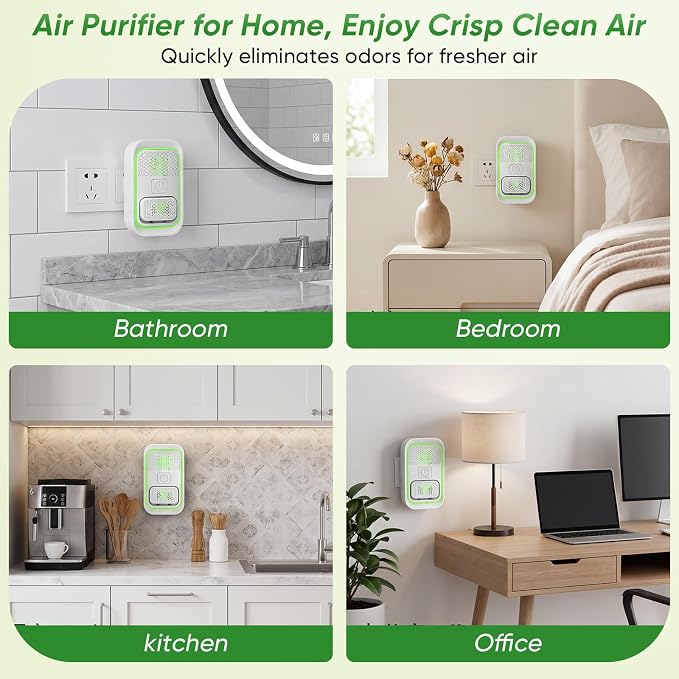 Plug In Air Ionizers - 4Pack, Negative Ion Air Purifier, Quiet Mini Air Fresheners for Home, Bedroom, Office, Kitchen, Portable Air Purifier Odor, Smoke, Dust, Pet Smell - Mini Air Cleaner White