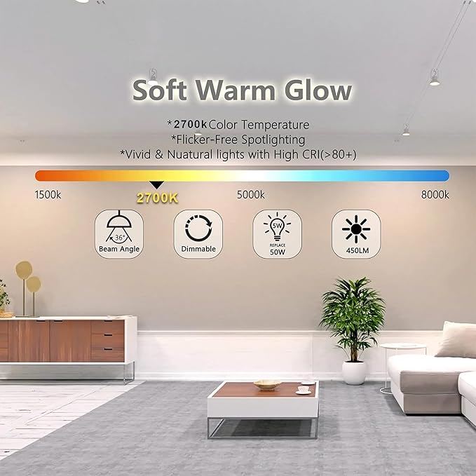 MR16 LED Bulb, 50W Halogen Equivalent, 5W 12V 3000K Soft Warm White, 450Lm GU5.3 Bi-Pin Base, 12V Spotlight Bulb, 40 Degree Spot Lighting For Indoor/Outdoor Landscape Track Bulbs-Not Dimmable (6 Pack)