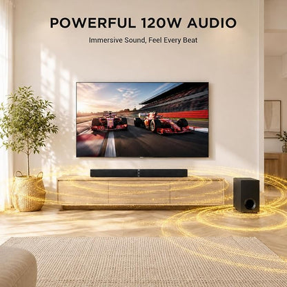 Sound Bar with Subwoofer,120W Sound Bar Bluetooth 5.3 Soundbar Surround Sound System, Detachable Home Theater Speaker with ARC/Optical/AUX Connection, Remote Control for TV/PC/Projector