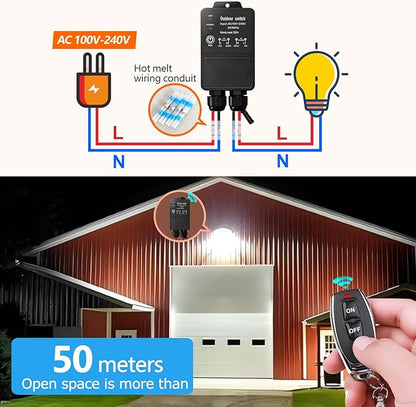 DieseRC Waterproof Wireless Remote Control Radio Control Switch AC 110V/120V/240V 30A Relay Receiver for Wet Location Outdoor Yard Area Light Water Pump Farm Irrigation Roof Garden Street Warehouse