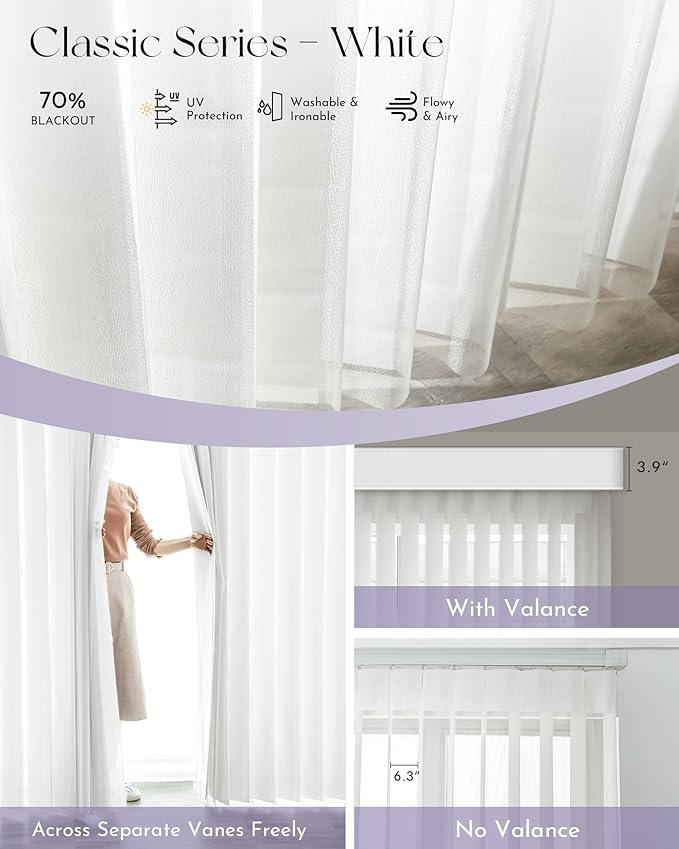 Graywind Motorized Sheer Vertical Blinds Compatible with Alexa Google Smart Sheer Curtain Drapery Privacy Light Filtering Remote Control Vertical Shades, Custom with Up to 157", Wave White