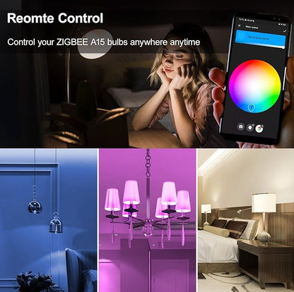 Zigbee A15 Smart Bulbs, Hub Required (Compatible with Hue*, Alexa, Google & ConBee), E26, 5W=40W,400LM Color Changing, Dimmable WiFi Light Bulbs, 2Pack