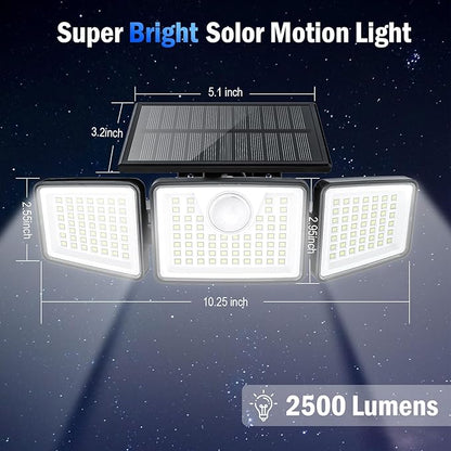 daphino 2500LM Solar Lights Outdoor with Motion Sensor,3 Head 270° Wide Angle Street Area Lights,IP65 Waterproof Security Lighting with 3 Modes(Non-Remote,1 Pcs)