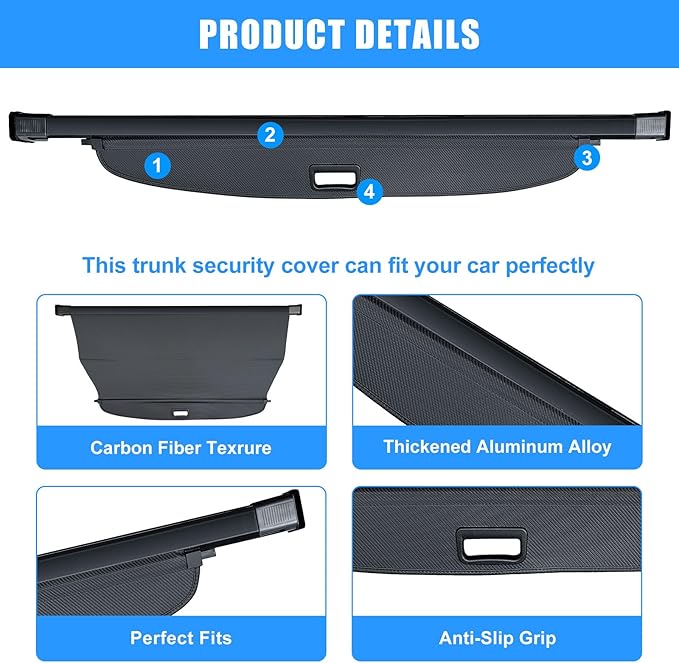 AUXKO Retractable Cargo Cover for Toyota 4Runner 2026-2025, Trunk Cargo Cover Luggage Security Shade Cover for 2026 Toyota 4Runner Shielding Shade Anti-Peeping Luggage Privacy Screen, Carbon Fiber