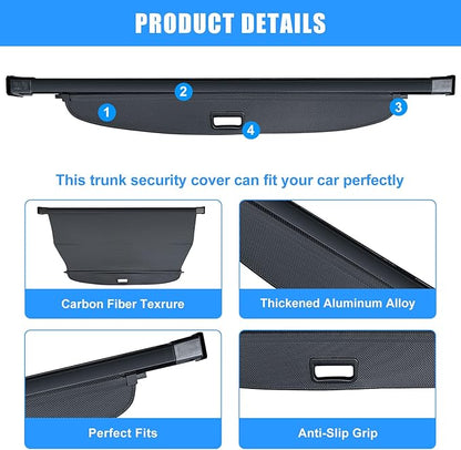 AUXKO Retractable Cargo Cover for Toyota 4Runner 2026-2025, Trunk Cargo Cover Luggage Security Shade Cover for 2026 Toyota 4Runner Shielding Shade Anti-Peeping Luggage Privacy Screen, Carbon Fiber