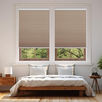 Changshade Cordless Blackout Cellular Shades for Indoor Windows, Custom Size Black Out Honeycomb Blinds Room Darkening Thermal Insulated 1.5" Cell Easy Install for Bedroom, Bathroom, Nursey, Brown