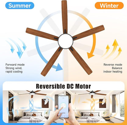 Roomratv 62 Inch Smart Ceiling Fan Compatible with App/Alexa/Google home | Black,Beep-Off Function,Ultra Quiet,Bright and Dimmable Led Light,Energy saving,Reversible，Indoor/Outdoor Use