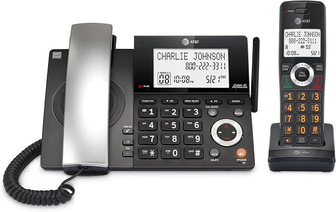 AT&T CL84118 DECT 6.0 Corded/Cordless Phone | Works During Power Outages, Smart Call Blocker, Answering Machine, Caller ID Announce, Big Buttons