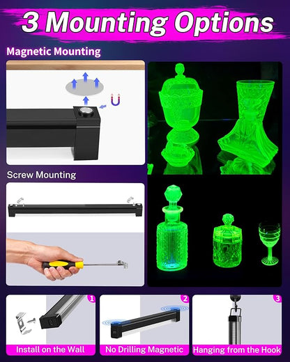 4 Pack Rechargeable Black Light Bar, 5000mAh Large Capacity Battery Powered Black Lights for Glow Party, Portable Blacklight Party Supplies for Uranium Glass, Fluorescent Poster, Bedroom, Halloween