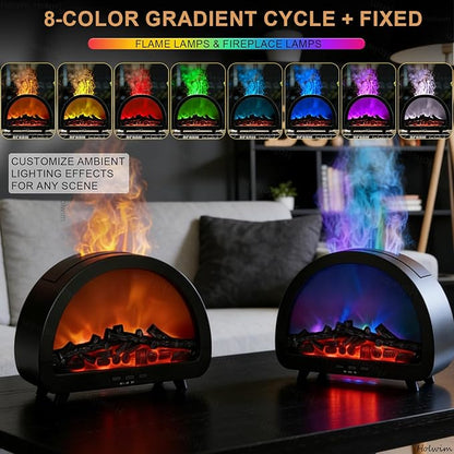 Fireplace Flame Essential Oil Diffuser - 7 Color Ultrasonic Aromatherapy Humidifier with 7-Mode Running Lights, Remote Control, 3 Timer, 200ml Noiseless for Home Bedroom Office (Black)