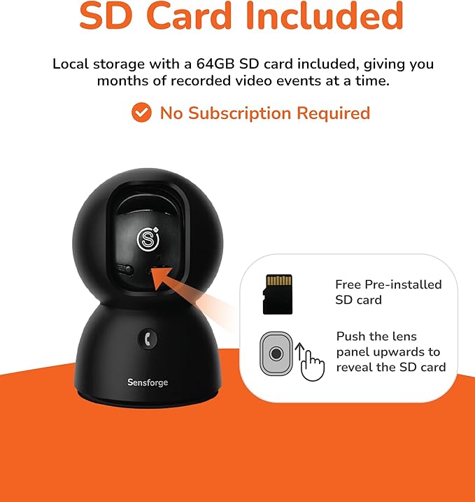 SensForge 2.5K Pan-Tilt Security Camera, 360° Dual-Band WiFi Camera for Home, Free AI Human & Pet Detection, 2-Day Cloud + 64GB SD Storage, Two-Way Talk, Optional AI + Storage Upgrade (1, Black)