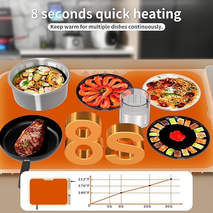 Electric Warming Tray&Food Warming MatFast Full Surface Electric Warming Tray with 7 Temp-Settings & 8H Timer, Portable Roll Up Food Warmer for Gatherings (Beige, 24''X15'')