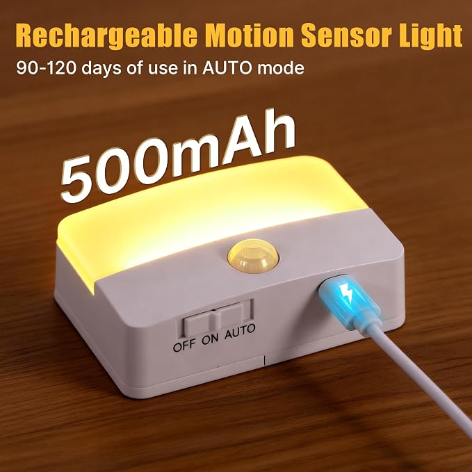 16 Pack Rechargeable Motion Sensor Stair Lights for Indoor, Wireless Battery Operated Night Light, Magnetic Led Stick On Portable Lamp for Step Hallway Closet Under Cabinet Bedroom Kitchen Bathroom