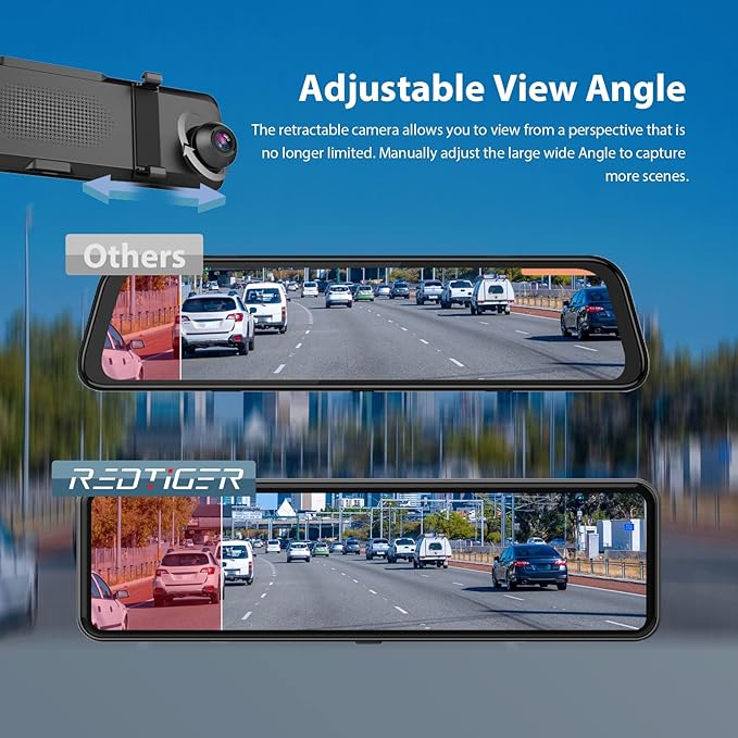 REDTIGER T700 Rear View Mirror Camera with 50ft Backup Camera Extension Cord