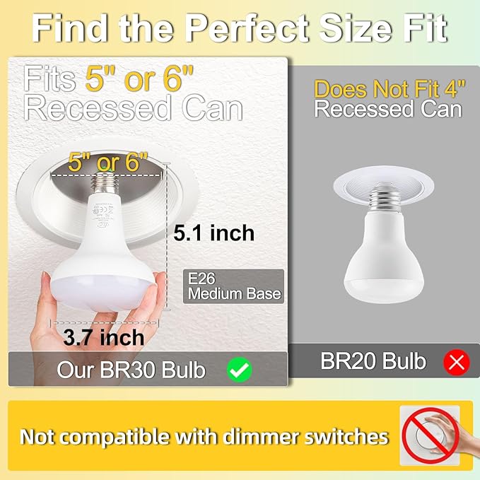 ILC BR30 LED Recessed Can Light Bulbs, Indoor Flood Light Bulb, Bluetooth APP Control, 2700K-6000K Tunable with Sleep/Wake Modes, E26 Base 10W 900LM (70W Equiv.), Fits 5"/6" Recessed Cans, 6 Pack