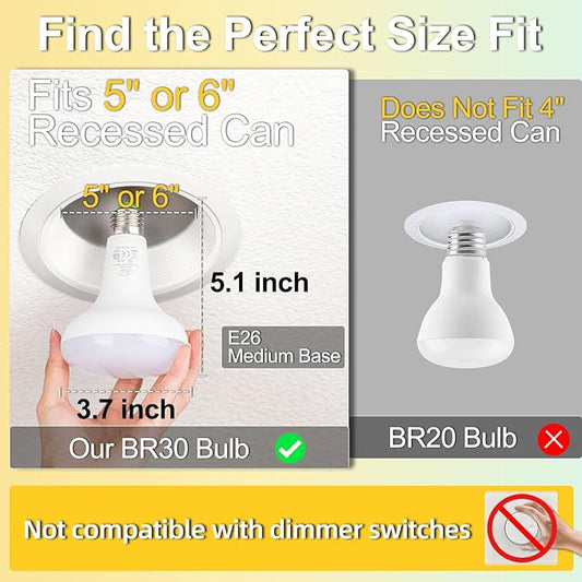 ILC BR30 LED Recessed Can Light Bulbs, Indoor Flood Light Bulb, Bluetooth APP Control, 2700K-6000K Tunable with Sleep/Wake Modes, E26 Base 10W 900LM (70W Equiv.), Fits 5"/6" Recessed Cans, 6 Pack