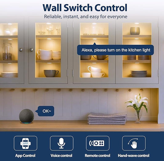 V4light Smart Plug-in LED Puck Lights Brown, Ultra-Thin Under Cabinet Lighting for Kitchen, Closet & Shelf, App, Voice & Hand Control, Compatible with Alexa & Google Home, Dimmable Warm to Cool White