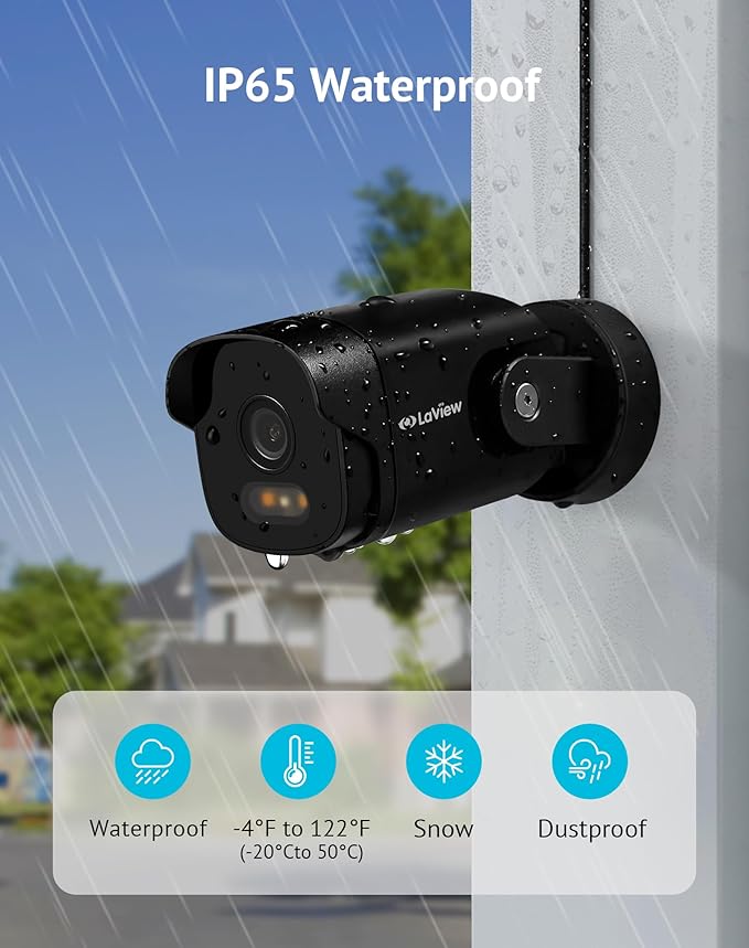 LaView 2K Security Camera Outdoor with Color Night Vision,3MP Wired Cameras for Home Security,IP65 Waterproof Camera, 24/7 Live Video,2 Way Audio,Cloud Storage/SD Slot,Compatible with Alexa(2pcs)