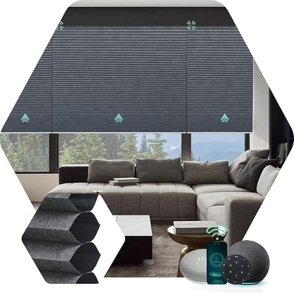 Yoolax Motorized Cellular Shades Compatible with Alexa, Blackout Motorized Blinds with Remote Smart Honeycomb Shades for Indoor Windows, Automatic Blinds Custom Size (Texture Dark Grey)