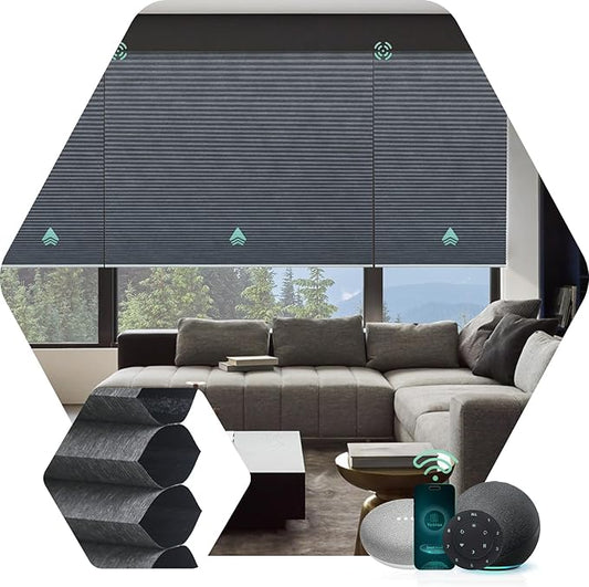 Yoolax Motorized Cellular Shades Compatible with Alexa, Blackout Motorized Blinds with Remote Smart Honeycomb Shades for Indoor Windows, Automatic Blinds Custom Size (Texture Dark Grey)
