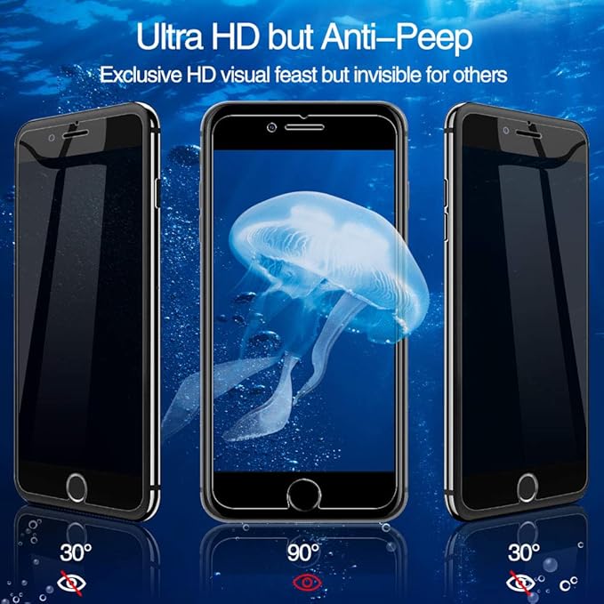 3-Pack Privacy Screen Protector for iPhone SE 2020, Anti Spy Tempered Glass Film, Touch Sensitive, Bubble-Free, Case Friendly [with Easy-Installation Tool][4.7 inch]