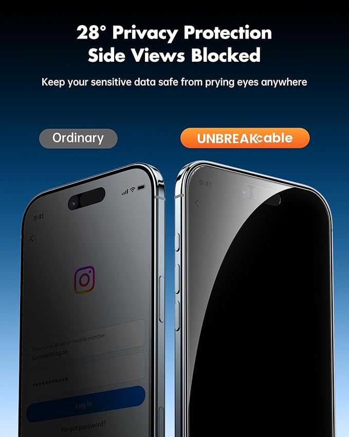 UNBREAKcable Privacy Screen Protector for iPhone Air, Shatterproof Tempered Glass [True 28°Anti Spy] [9H Hardness] [Easy Installation Frame] Private Protector for iPhone 6.5inch-2 Pack