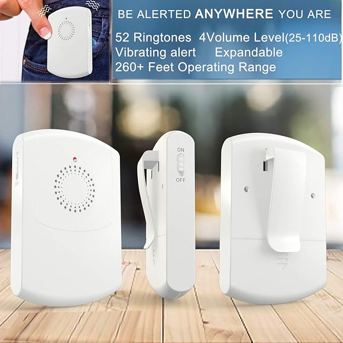 EverNary Caregiver Pager Wireless Call Button System Personal Alert Panic Button for Home Elderly Nurses Calling System with Pager and Emergency Button (1Receiver+1Button)