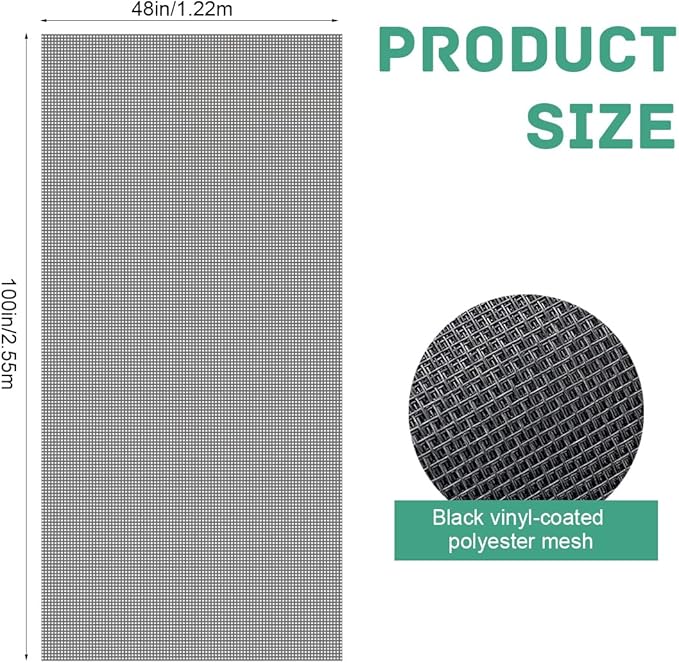 Pet Proof Window Screen Replacement 48"x100" Adjustable Thicken Charcoal Fiberglass Screen Mesh Dog Cat Net for Patio Porch Sliding Door
