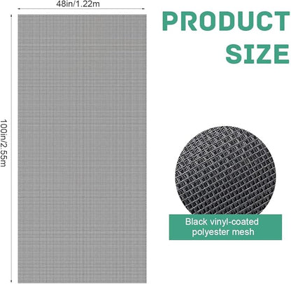 Pet Proof Window Screen Replacement 48"x100" Adjustable Thicken Charcoal Fiberglass Screen Mesh Dog Cat Net for Patio Porch Sliding Door