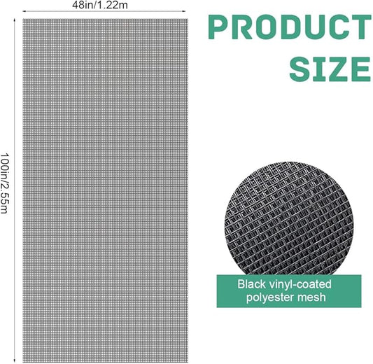Pet Proof Window Screen Replacement 48"x100" Adjustable Thicken Charcoal Fiberglass Screen Mesh Dog Cat Net for Patio Porch Sliding Door