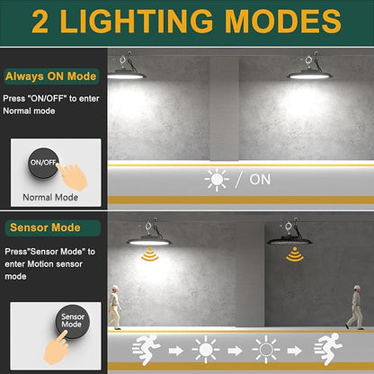 Smart 200W High Bay LED Shop Lights 30000lm UFO LED Light with Smart Controller Supports Normal Mode & Motion Sensor Mode(Energy Saving) ETL Listed High Bay Lights for 25-35FT Warehouse-6Pack