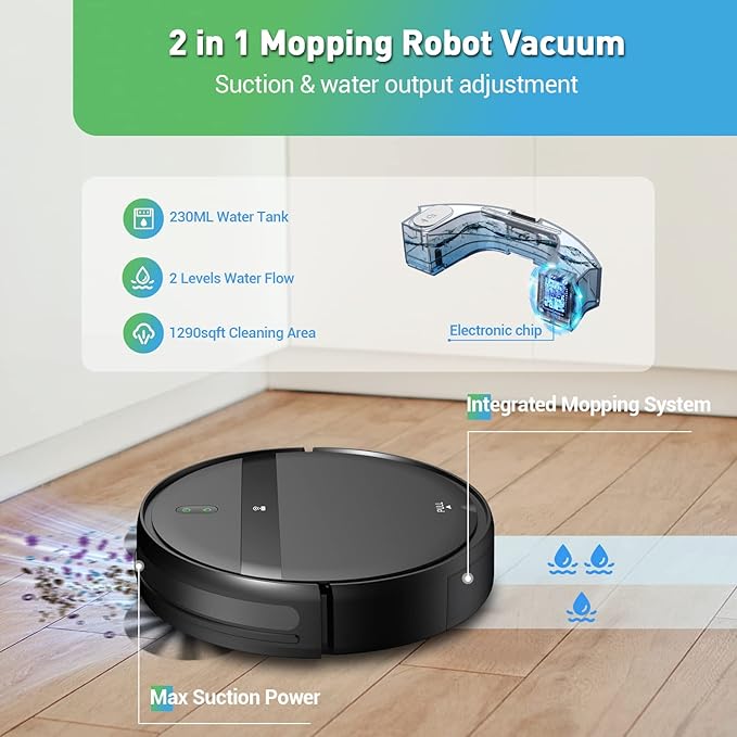 Kilgone Robot Vacuum for Pet Hair, 2-in-1 Vacuum & Mop Combo with Tangle-Free Suction & Smart 3D Avoidance, App/Wi-Fi/Alexa, Ultra-Slim & Quiet, Self-Charging for Hard Floors and Low-Pile Carpet