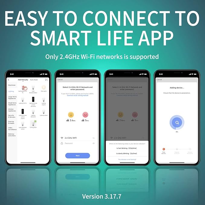 ANWIO Smart Light Bulbs 8.5W (60W Replacement) A19 E26 LED Bulb Work with Alexa, Google Assistant, Smart Life App, Tuya App, Color Changing Light Bulb,806LM,2.4Ghz only，No Hub Required（4-Pack）