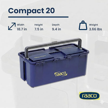 Raaco Tool Box with Removable Trays - 66 lb Load Capacity (Compact 20) | Durable Plastic Polypropylene (PP) Organizer with Handle, Stackable & Lockable, 66 lb Load Capacity (Compact 20)