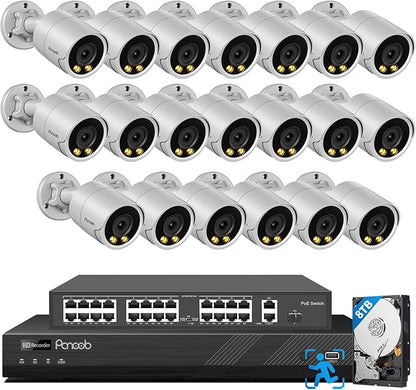 32 Channel Security Camera System for Business, 4K 32CH PoE NVR 8TB HDD, 20x 5MP Wired IP PoE Cameras Outdoor, Smart Color Night Vision, AI Human Vehicle Detection, Built-in Mic, PB38F2032-5M