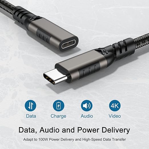 USB C Extension Cable 3.3ft USBC Male to Female Cord Support 4K Video Output, Fast Charge 100W, Data Transfer 10Gbps, USB 3.2 Gen 2 Extender for Thermal Camera, Monitor,Phone, KKY, SSD,Switch,Dock
